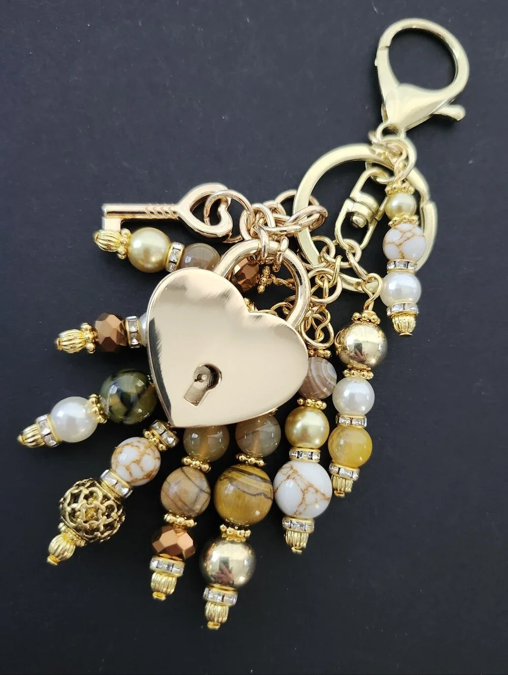 Heart Lock Purse Charm or Keychain Agate Jasper Tigers Eye Handcrafted